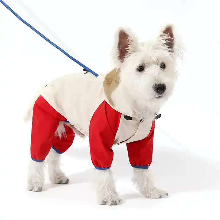 V888-ELOSUNG10474-204649-00 Waterproof Dog Raincoat with Hidden Leash Hole - Windproof and Comfortable for Outdoor Walks, Size:M (Back Length 25cm/9.84in, Bra 38cm/14.96in) White - Image 1