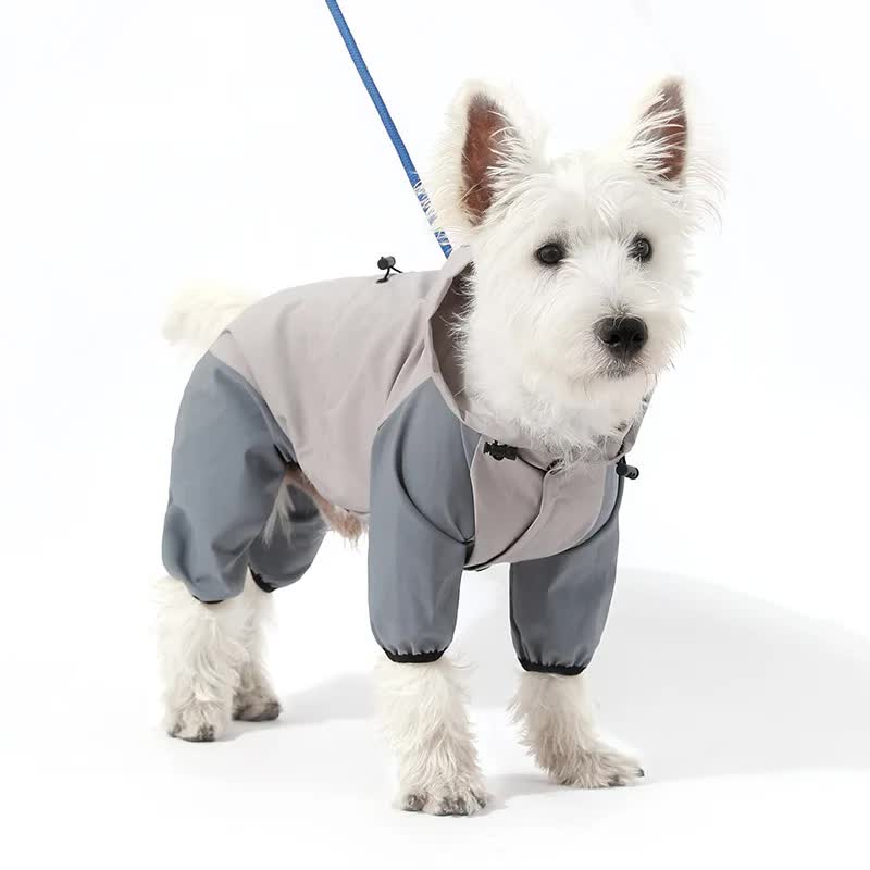 V888-ELOSUNG10476-204647-00 Waterproof Dog Raincoat with Hidden Leash Hole - Windproof and Comfortable for Outdoor Walks, Size:M (Back Length 25cm/9.84in, Bra 38cm/14.96in) Grey - Image 1