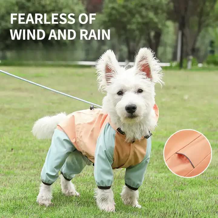 V888-ELOSUNG10481-204642-00 Waterproof Dog Raincoat with Hidden Leash Hole -Windproof and Comfortable for Outdoor Walks, Size:L (Back Length 30cm/11.81in, Bra 44cm/17.32in) Orange - Image 1