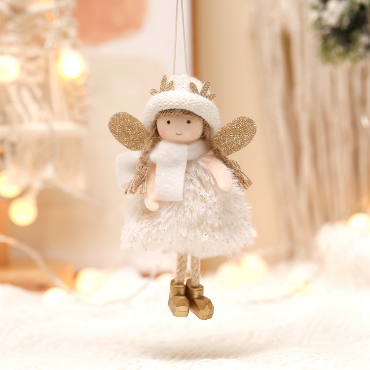 V888-ELOSUNG10547-206249-00 Winter Angel Ornament with Gold Glitter Wings and White Scarf - Christmas Tree Hanging Decoration 15*9 cm White colour (5 pieces) - Image 1