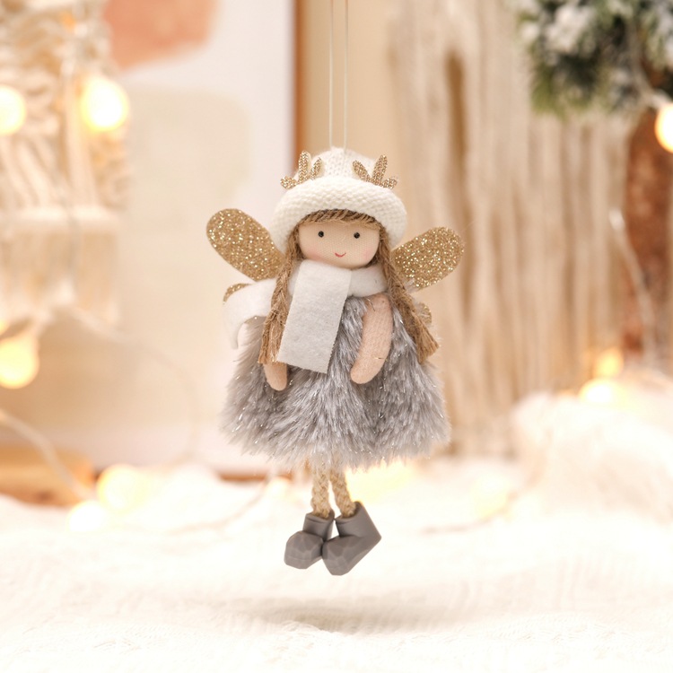 V888-ELOSUNG10549-206251-00 Winter Angel Ornament with Gold Glitter Wings and White Scarf - Christmas Tree Hanging Decoration 15*9 cm Grey colour (5 pieces) - Image 1