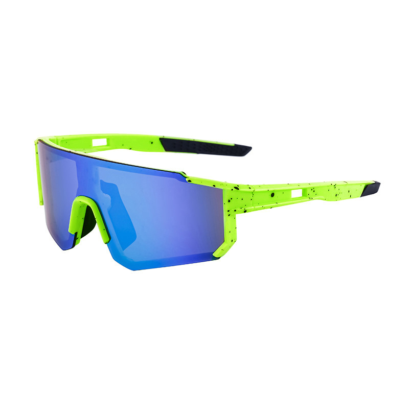 V888-ELOSUNG10581-205537-00 Neon Green Sports Sunglasses with Blue Mirrored Lens | UV400 Polarized Performance Shades - Image 1