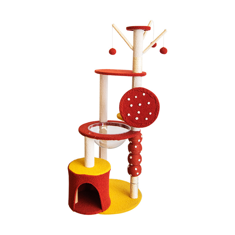 V888-ELOSUNG10674-205725-00 Cat Tree with Candied Hawthorn Theme, Featuring Multiple Platforms, Scratching Posts 50*58*130cm - Image 1