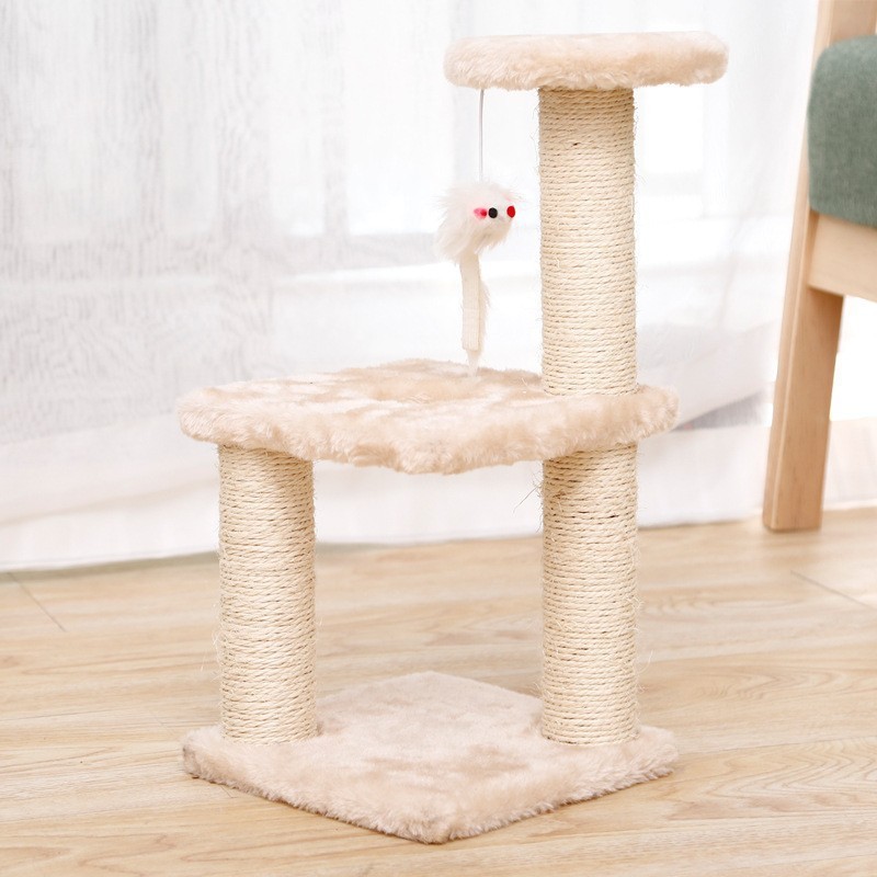 V888-ELOSUNG10679-205719-00 Cat Tree with Two Platforms, Scratching Posts, and Hanging Mouse Toy 40*15*20cm - Image 1