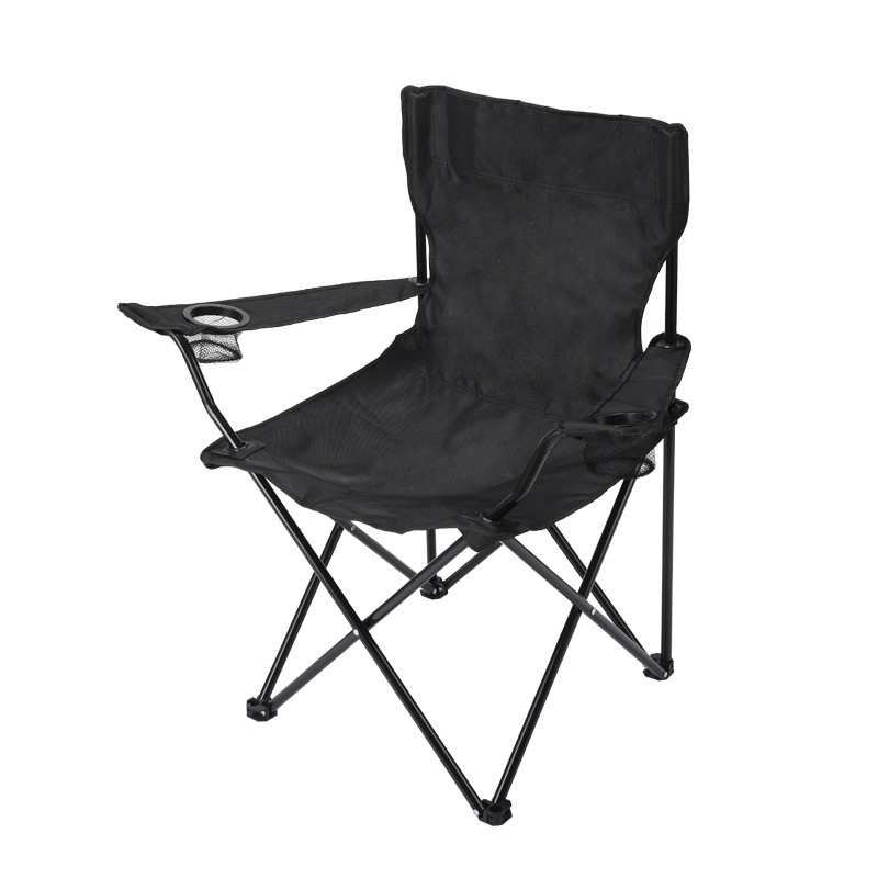 V888-ELOSUNG10683-206364-00 2pcs Black Portable Folding Camping Chair with Armrests and Cup Holder - Image 1
