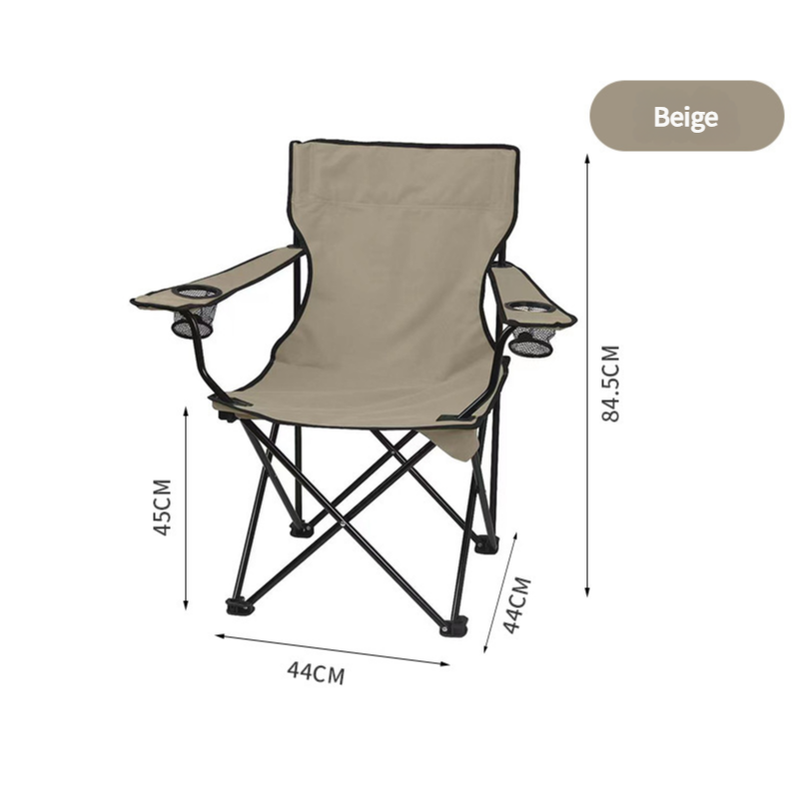 V888-ELOSUNG10689-205827-00 2pcs Cream Portable Folding Camping Chair with Armrests and Cup Holder - Image 1