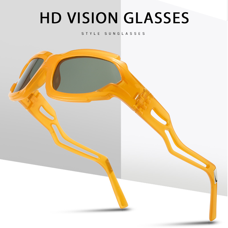 V888-ELOSUNG10721-205737-00 Futuristic Sports Wrap Man Sunglasses - Bold Orange Frames with UV Protection - Image 1