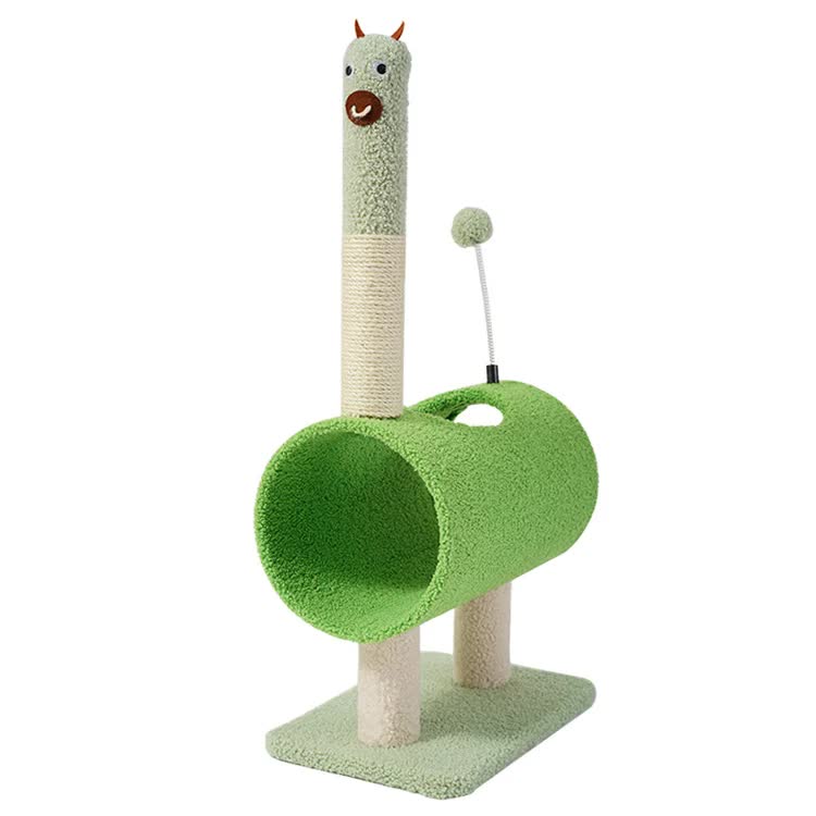 V888-ELOSUNG10728-205726-00 Interactive Cat Tunnel & Scratching Post with Spring Toy - Cozy Playtime for Kittens green 35*23*71cm - Image 1