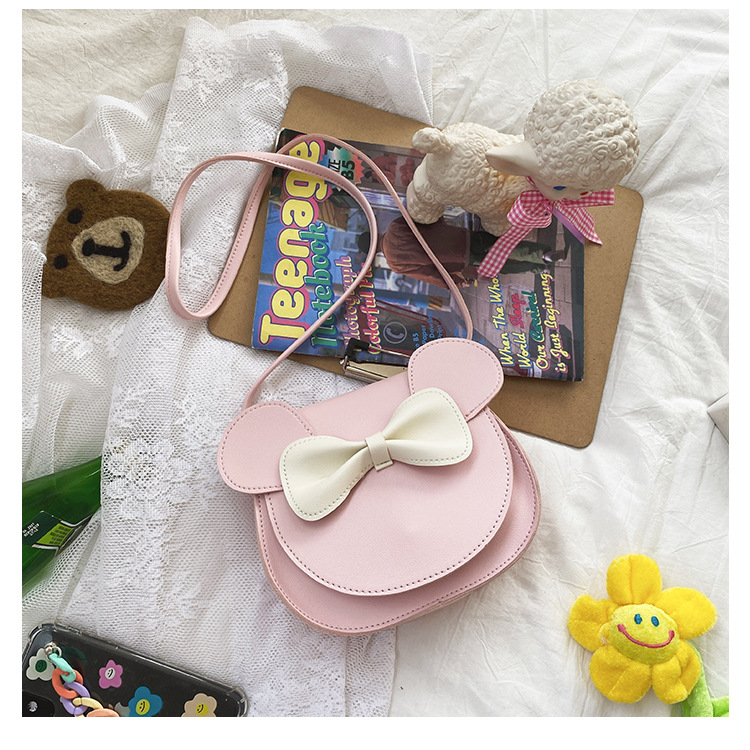 V888-ELOSUNG10862-206256-00 Adorable Bow Bear Crossbody Bag for Kids - Pink Shoulder Bag 18*17*8cm - Image 1