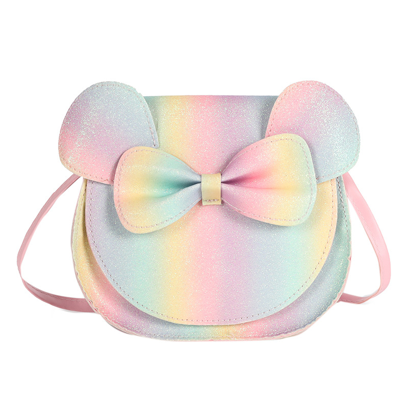 V888-ELOSUNG10871-205874-00 Adorable Bow Bear Crossbody Bag for Kids - rainbow-colored Small Shoulder Bag 13*13*5cm - Image 1