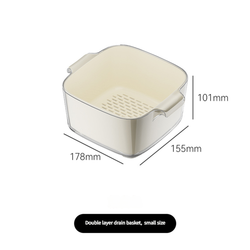 V888-ELOSUNG10895-206090-00 Two-Layer Drain Basket Colander - Small Size (Ivory, 2 set) - Image 1