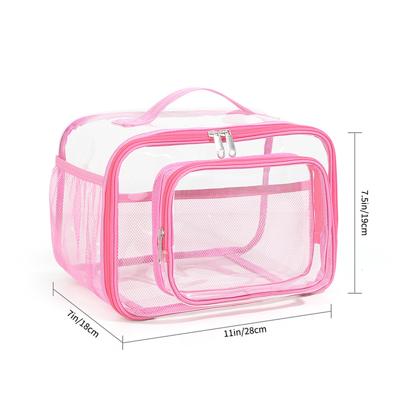 V888-ELOSUNG10904-205957-00 Clear PVC Tote Bag with Handle - Transparent Stadium-Approved Travel Organizer(Pink) - Image 1