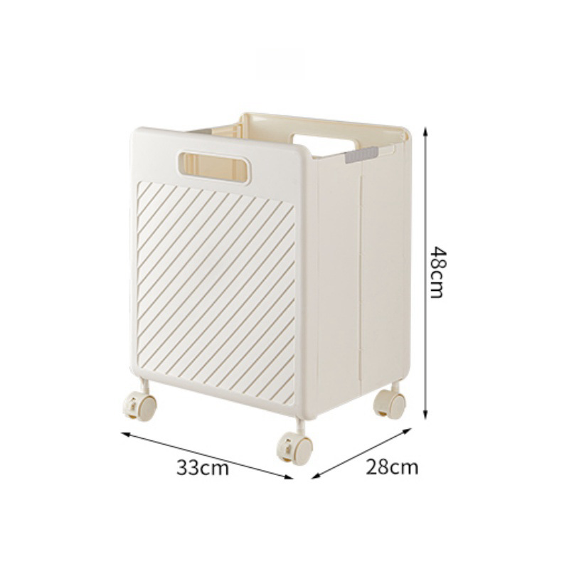V888-ELOSUNG10921-205969-00 Foldable Laundry Basket with Wheels - Portable Rolling Hamper for Home Use 33*28*48cm Cream Yellow - Image 1