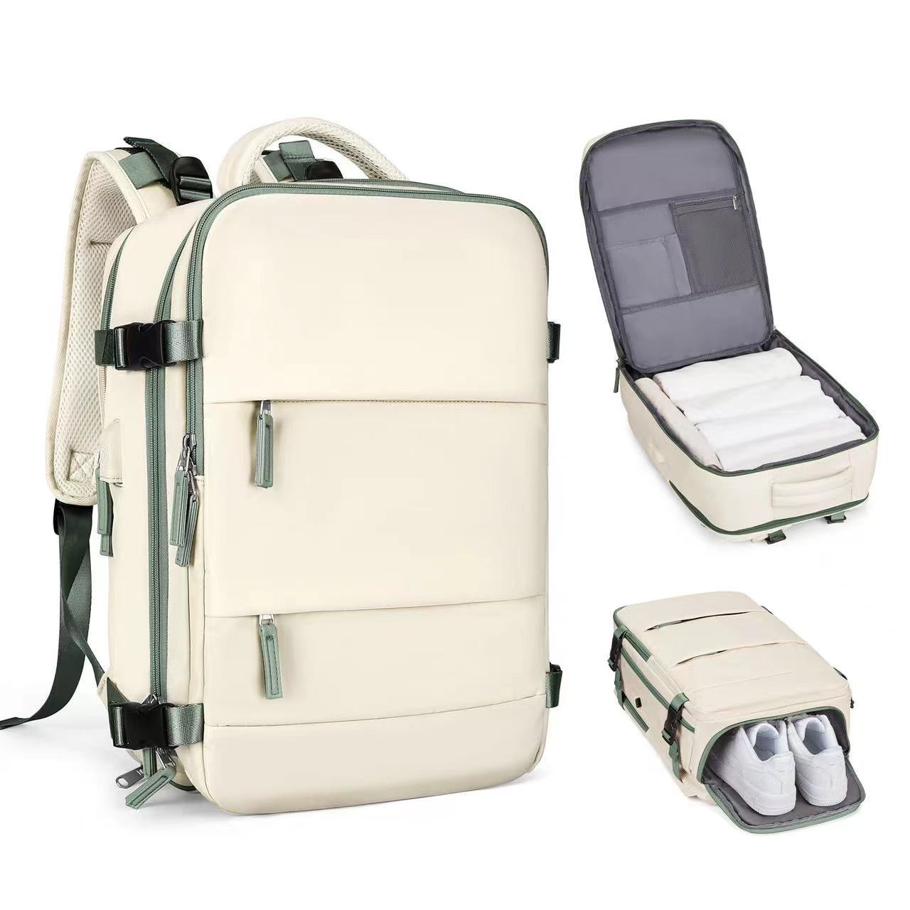 V888-ELOSUNG10946-205999-00 Multi-Compartment Travel Backpack with Shoe Storage and Wet-Dry Separation (Beige)31cm(L)*17cm(W)*42cm(H) - Image 1