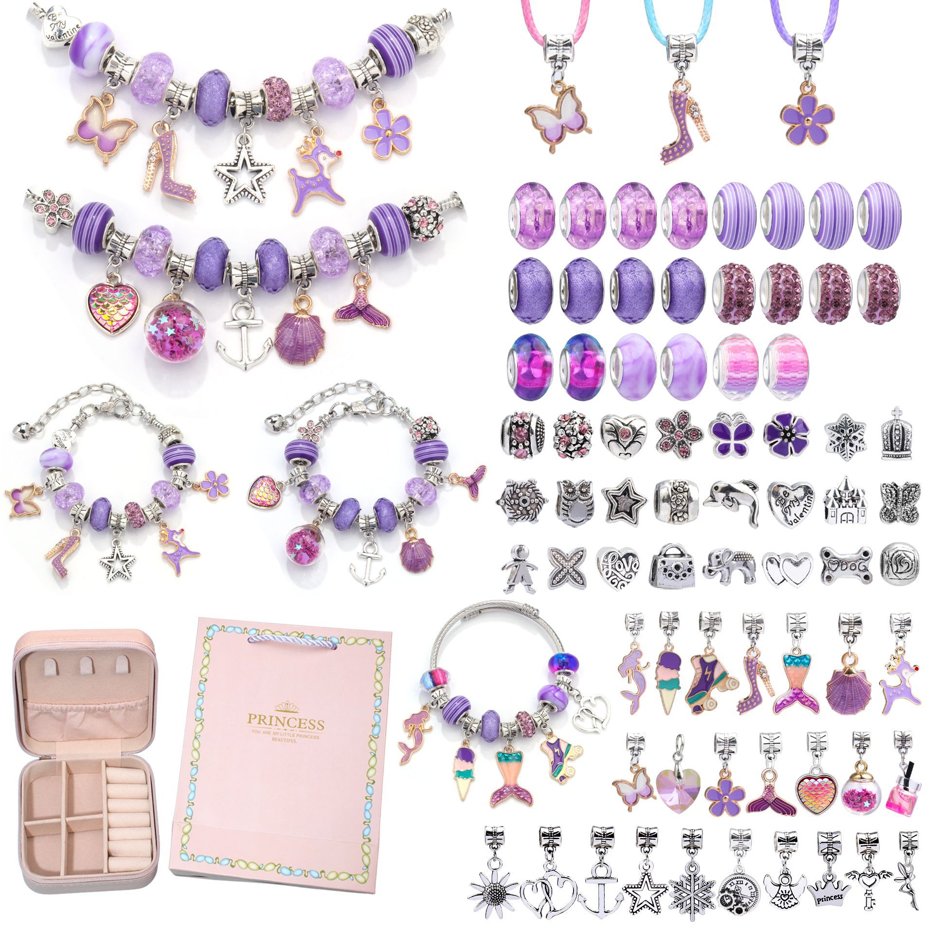 V888-ELOSUNG10992-206074-00 DIY Charm Bracelet Making Kit - Colorful Beads and Charms Set with Storage Box(76PCS) - Image 1