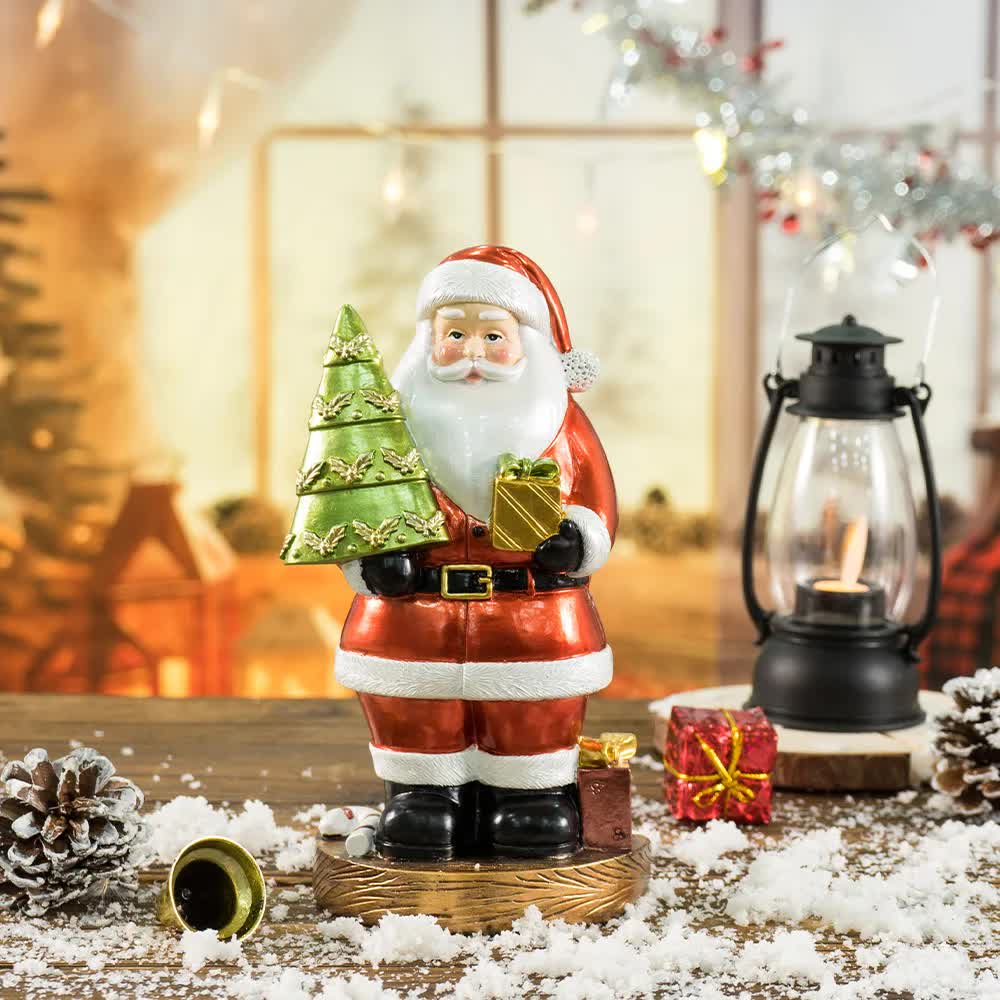 V888-ELOSUNG11089-206494-00 Santa Claus Figurine with Christmas Tree - 18cm Festive Resin Christmas Decoration - Image 1