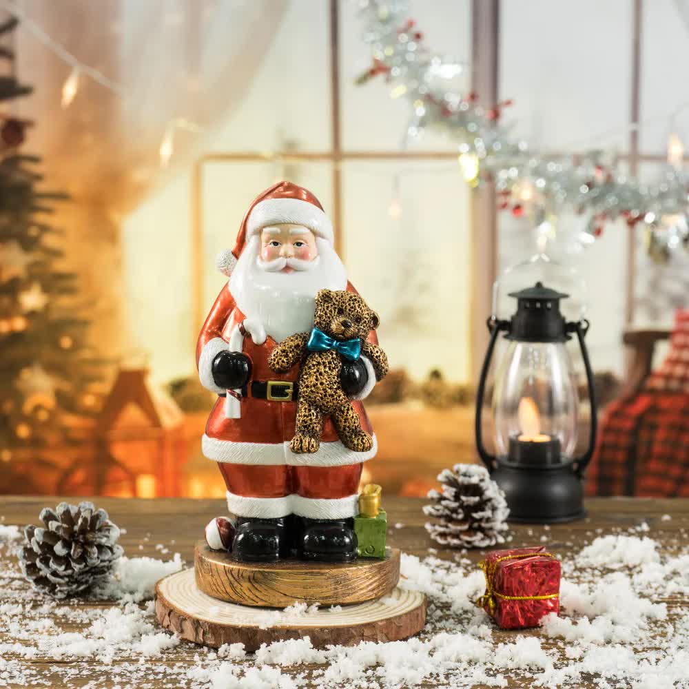 V888-ELOSUNG11090-206495-00 Santa Claus Figurine with Bear - 18cm Festive Resin Christmas Decoration - Image 1