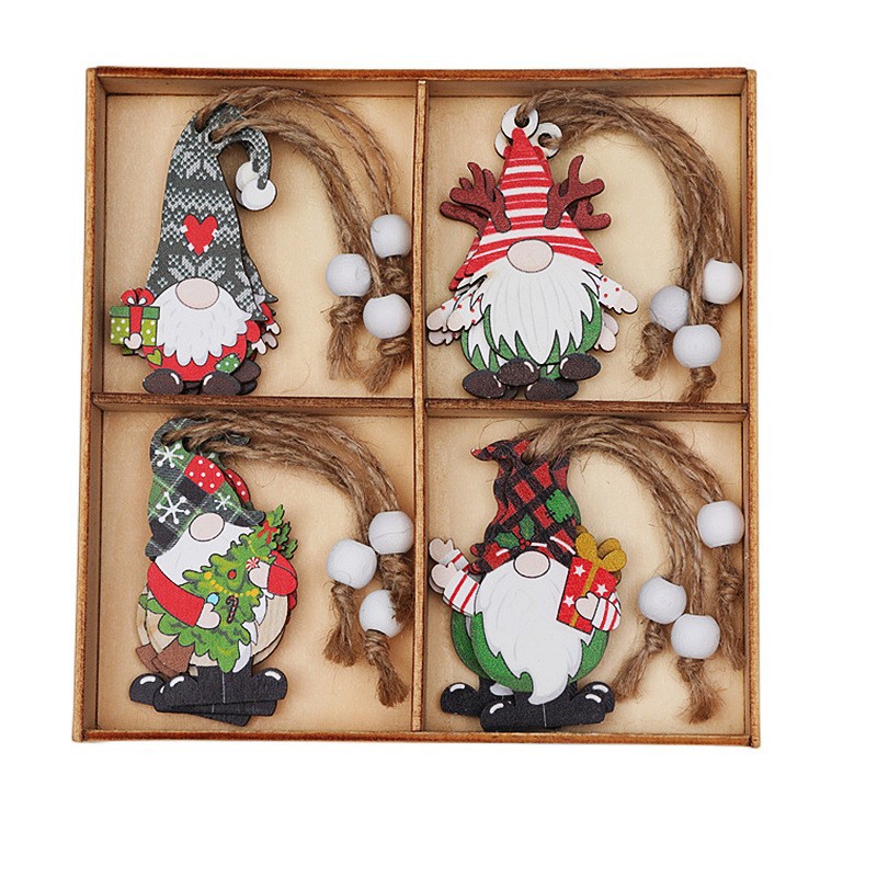 V888-ELOSUNG11095-206497-00 (2 set)Christmas Gnome Ornaments Set - Festive Wooden Decorations for Tree, Set of 12 - Image 1