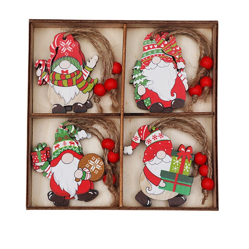 V888-ELOSUNG11096-206498-00 (2 set)Christmas Gnome Ornaments Set - Festive Wooden Decorations for Tree, Set of 12 - Image 1