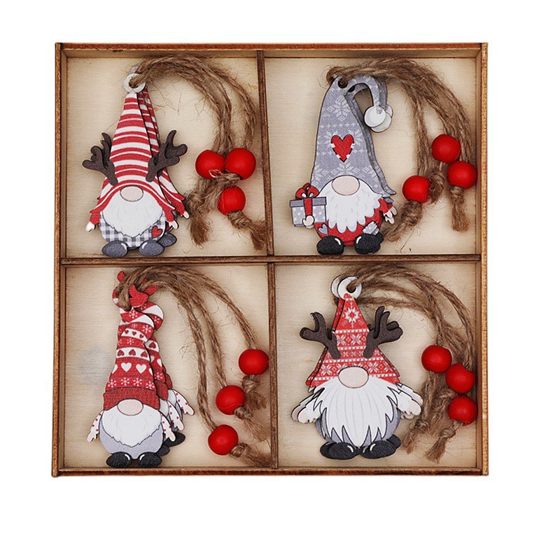 V888-ELOSUNG11097-206499-00 (2 set)Christmas Gnome Ornaments Set - Festive Wooden Decorations for Tree, Set of 12 - Image 1