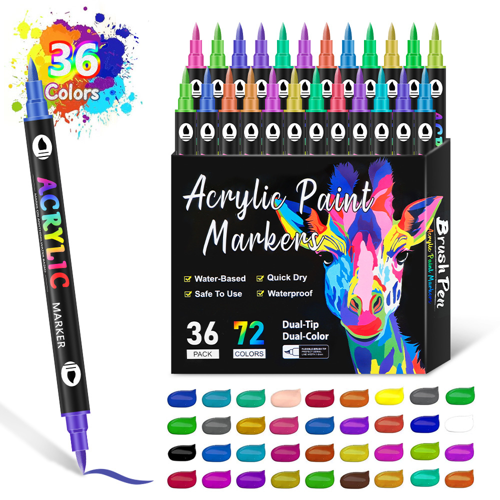 V888-ELOSUNG11128-206932-00 36-Pack Dual-Tip Acrylic Paint Markers - 72 Vibrant Colors, Waterproof & Quick-Dry for Art Projects - Image 1