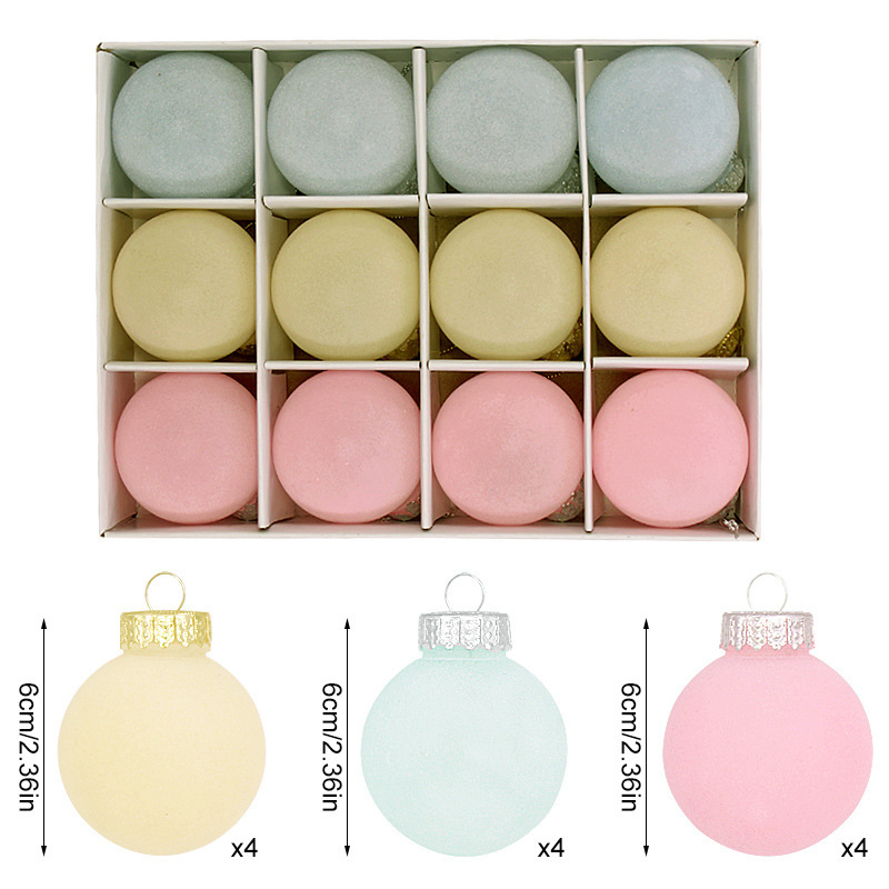 V888-ELOSUNG11210-208638-00 12-Piece Velvet Christmas Ornament Set - Classic Blue, Pink, and Yellow Baubles for Holiday Tree Decoration (6cm) - Image 1