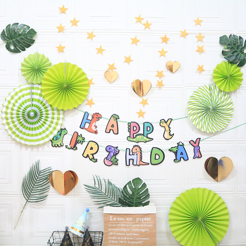 V888-ELOSUNG11217-208645-00 Happy Birthday Party Decoration Set - Fan Decorations, Hearts, Stars & Banner - Image 1
