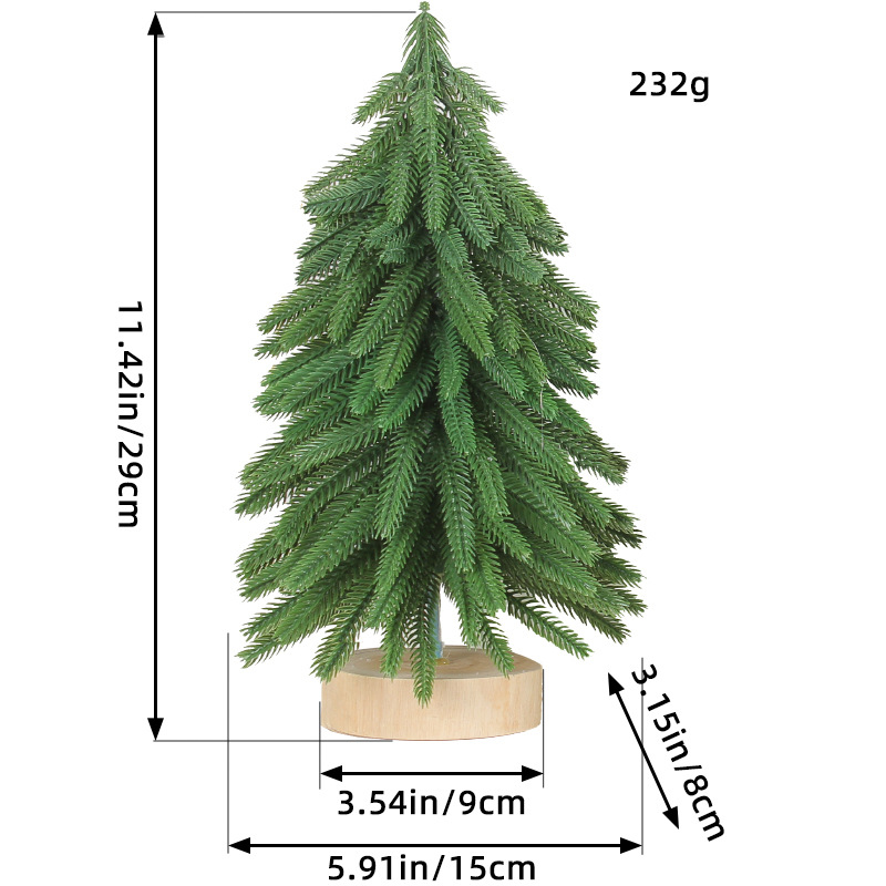 V888-ELOSUNG11233-208606-00 Miniature Artificial Pine Tree Decoration - 11.42 Inch Tabletop Christmas Tree with Wooden Base - Image 1