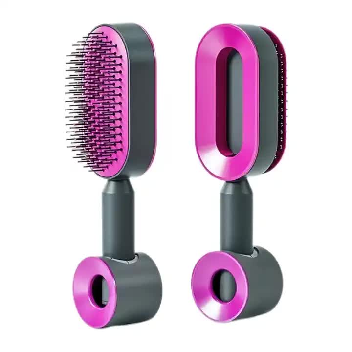 V888-ELOSUNG11241-208658-00 Self-Cleaning Hair Brush with One-Click Release | Massage Cushion Design, Anti-Frizz and Detangling Brush (purple) - Image 1