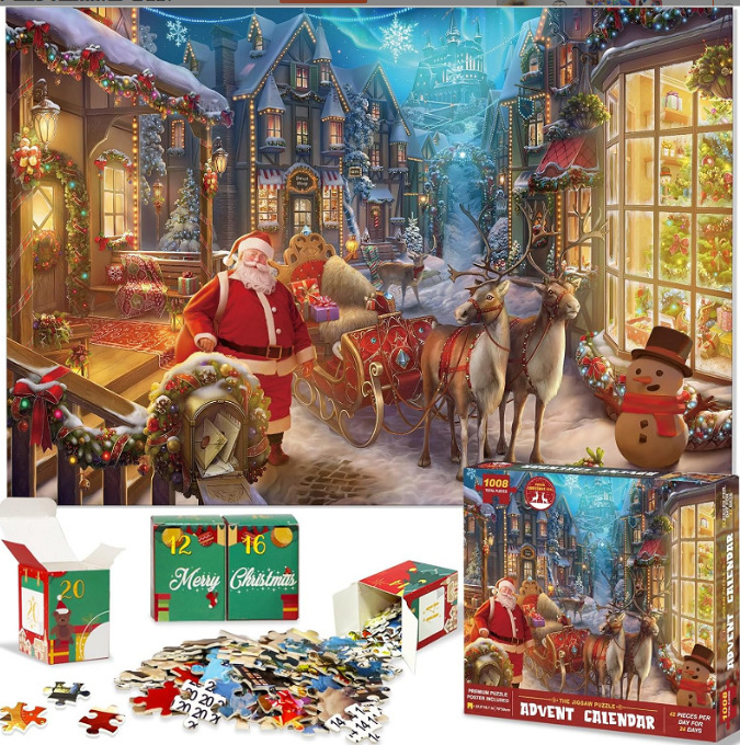V888-ELOSUNG11246-208608-00 Christmas Advent Calendar 1008-Piece Puzzle | Santa's Village Holiday Countdown GL-117 - Image 1