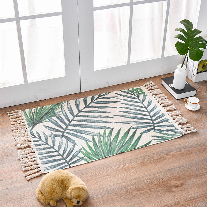 V888-ELOSUNG11284-208897-00 Bohemian Cotton Area Rug with Tassels - Geometric Pattern, Decorative Floor Mat 60*90cm - Image 1