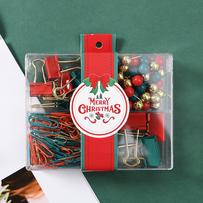 V888-ELOSUNG11328-209249-00 S11012 Christmas Stationery Set - Festive Binder Clips, Paper Clips, and Push Pins in Holiday Colors(2 set) - Image 1