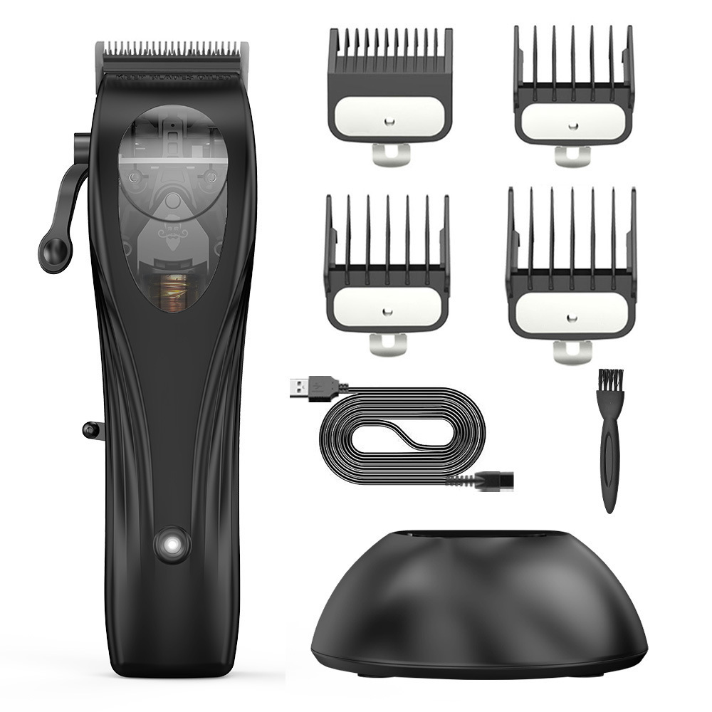 V888-ELOSUNG11344-209293-00 WL-1670 Black Professional Hair Clipper Set with Adjustable Guards - USB Rechargeable Trimmer with Charging Dock - Image 1