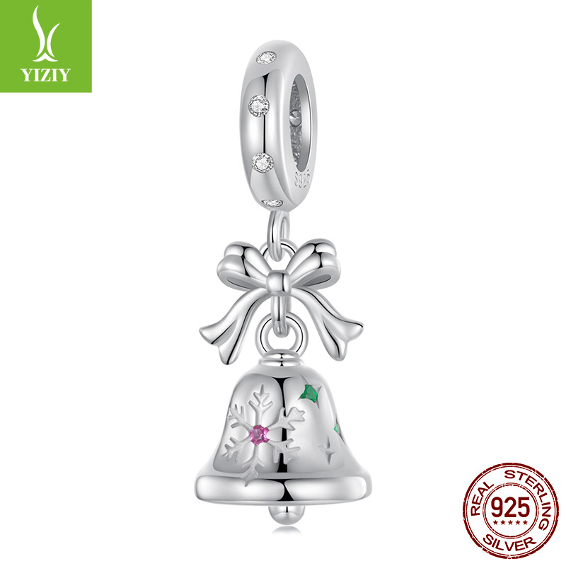 V888-ELOSUNG11382-209339-00 Sterling Silver Bell Charm - Festive Christmas Pendant with Colorful Accents (weighs approximately 2.2g) - Image 1