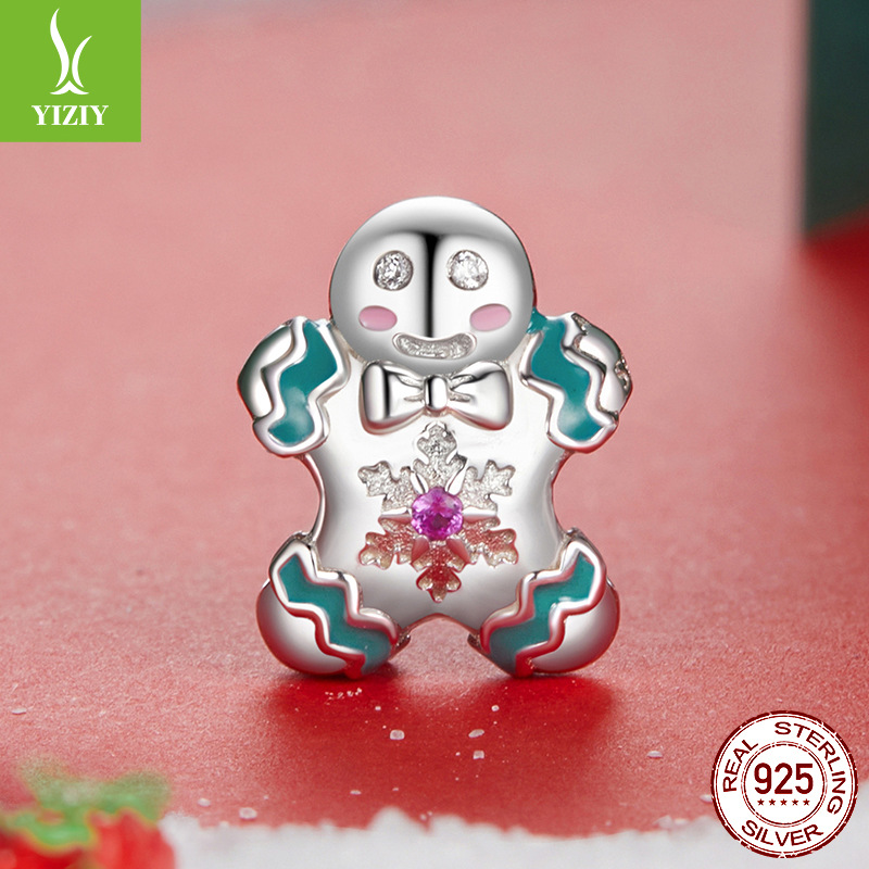 V888-ELOSUNG11383-209340-00 Sterling Silver Gingerbread Man Charm - Festive Christmas Pendant with Colorful Accents (weighs approximately 1.8g) - Image 1