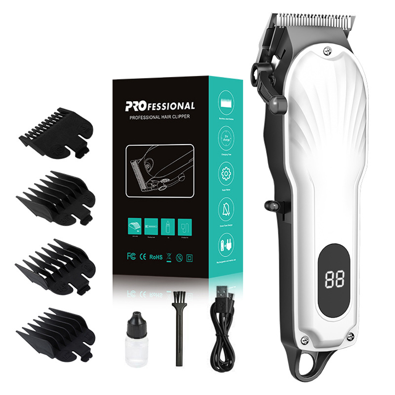 V888-ELOSUNG11514-209434-00 White Professional Cordless Hair Clipper with LED Display - Rechargeable Electric Hair Trimmer for Men - Image 1