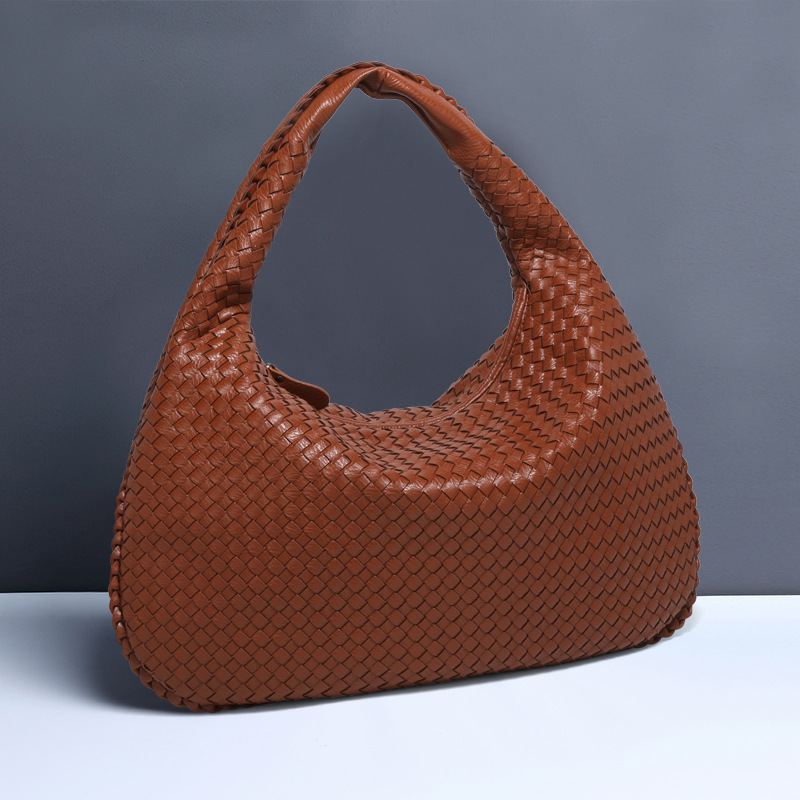 V888-ELOSUNG11527-209448-00 Dark Brown Elegant Woven PU Leather Hobo Bag - Stylish Large-Capacity Shoulder Handbag for Women - Image 1