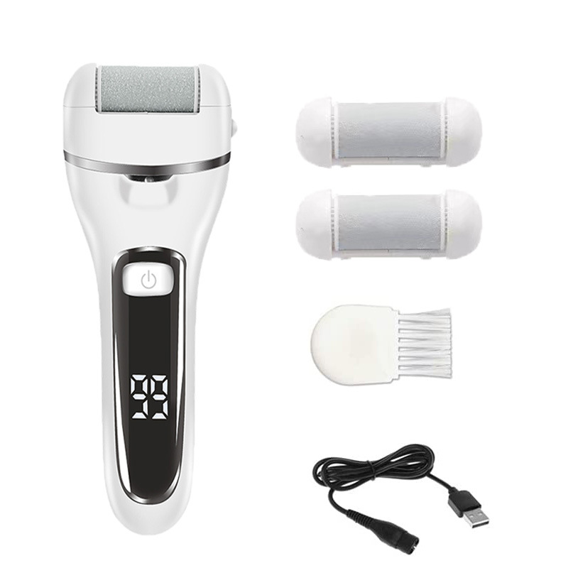 V888-ELOSUNG11701-209769-00 White Rechargeable Electric Foot File Callus Remover with LED Display and USB Charging - Image 1