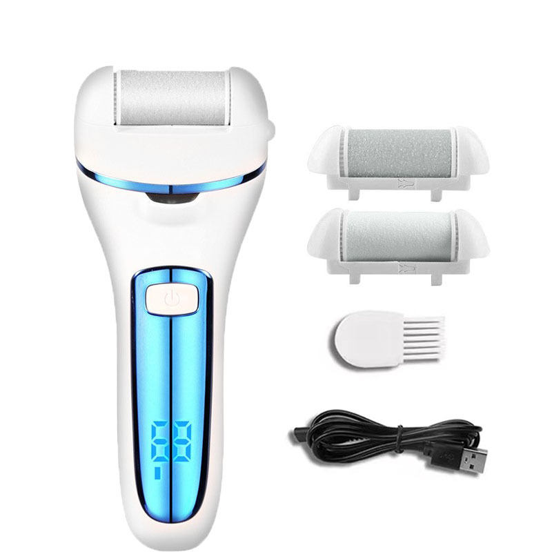 V888-ELOSUNG11703-209771-00 Blue Rechargeable Electric Foot File Callus Remover with LED Display and USB Charging - Image 1
