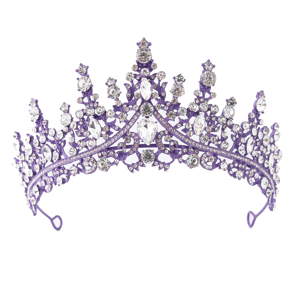 V888-ELOSUNG11712-209780-00 Luxury Full Rhinestone Bridal Tiara - Elegant Alloy Crown Hairband with 3A Grade Crystals Purple - Image 1