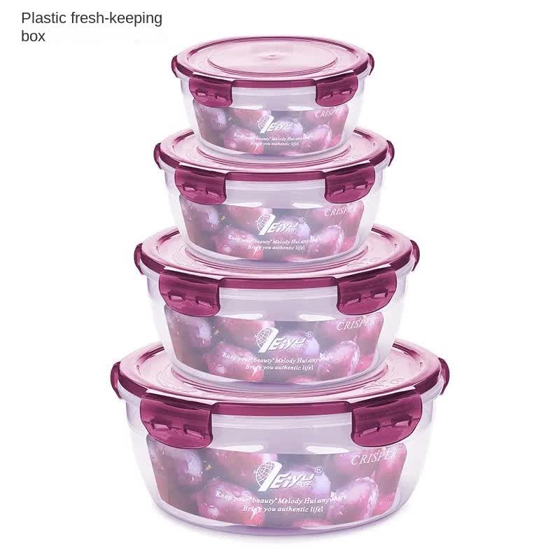 V888-ELOSUNG11718-209800-00 Purple Round Plastic Food Storage Containers Set - Microwave-Safe Bento Boxes with Airtight Lids for Kitchen and Fridge - Image 1