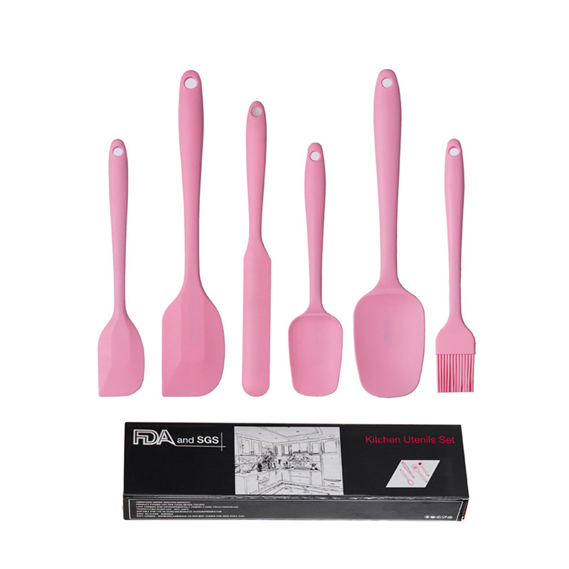 V888-ELOSUNG11721-209810-00 6-Piece Silicone Kitchen Utensil Set - Heat Resistant Baking Tools with Spatulas, Spoon, and Brush (Pink)(2 set/ 12PCS) - Image 1