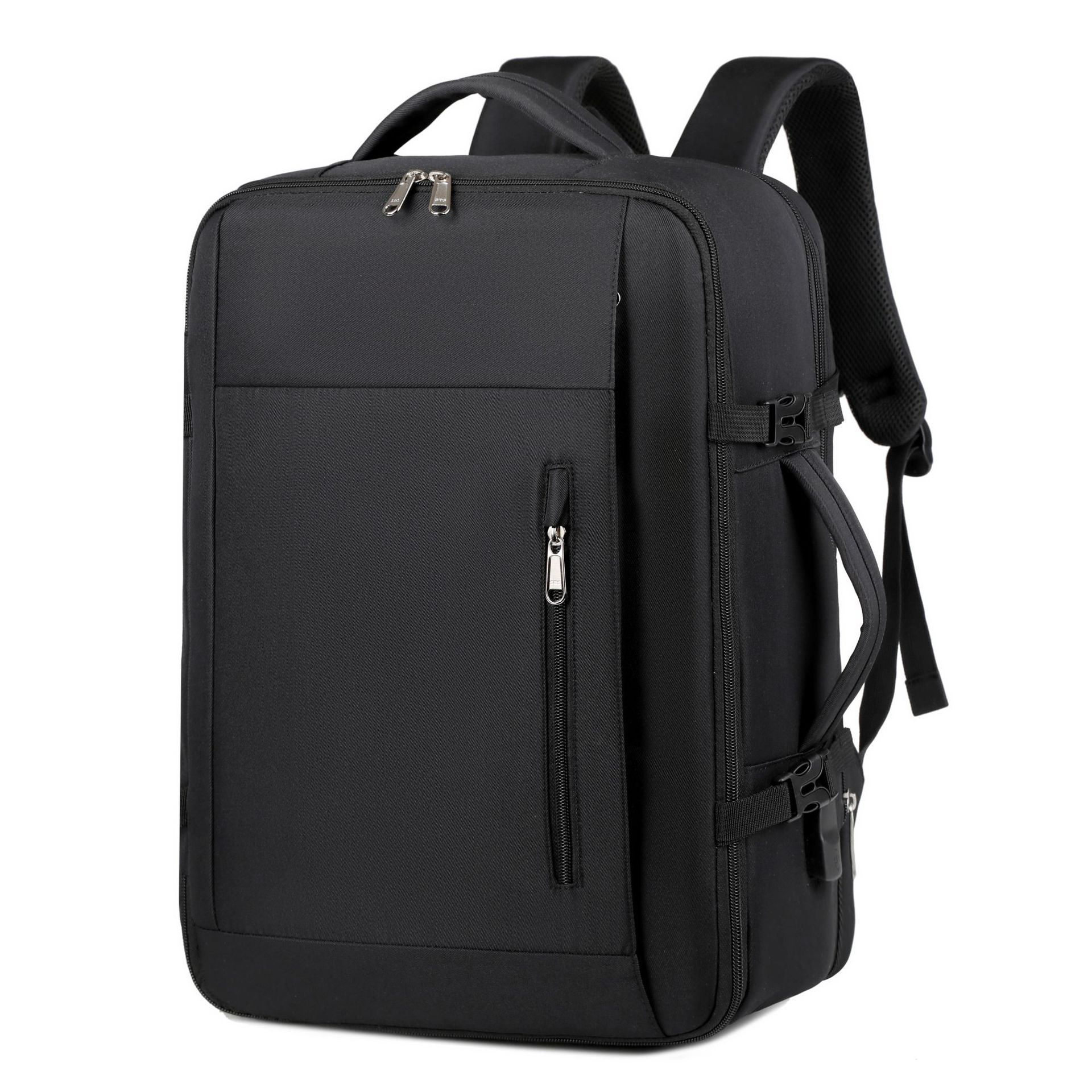 V888-ELOSUNG11747-209868-00 Black Expandable Backpack with USB Port - Multi-Functional Outdoor, Commuter & Laptop Bag - Image 1