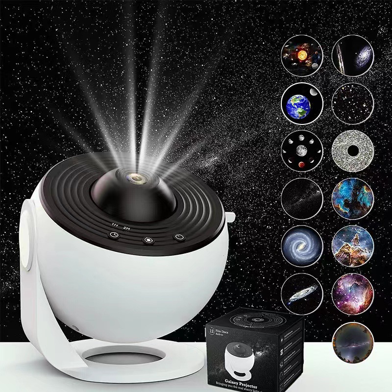 V888-ELOSUNG11757-209878-00 High-Definition Focusable Starry Galaxy Projector Lamp - Creative Bedroom Mood Light with 13 Film Slides (Black & White) - Image 1
