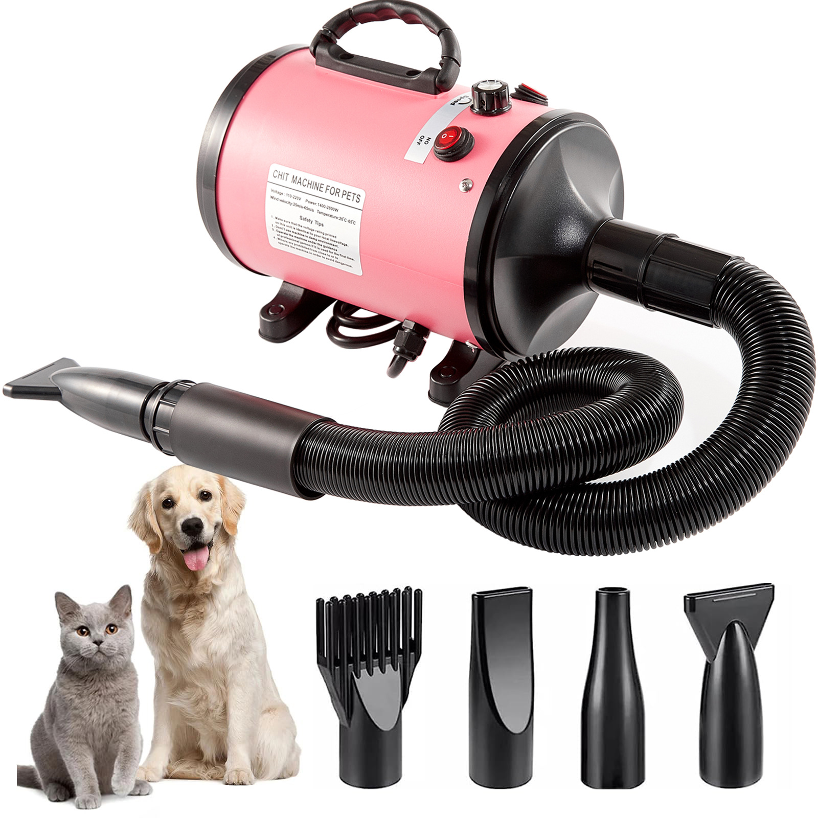 V888-ELOSUNG11774-209969-00 Pet Hair Dryer with Multiple Nozzles - Powerful and Quiet for Dogs and Cats (Pink) - Image 1
