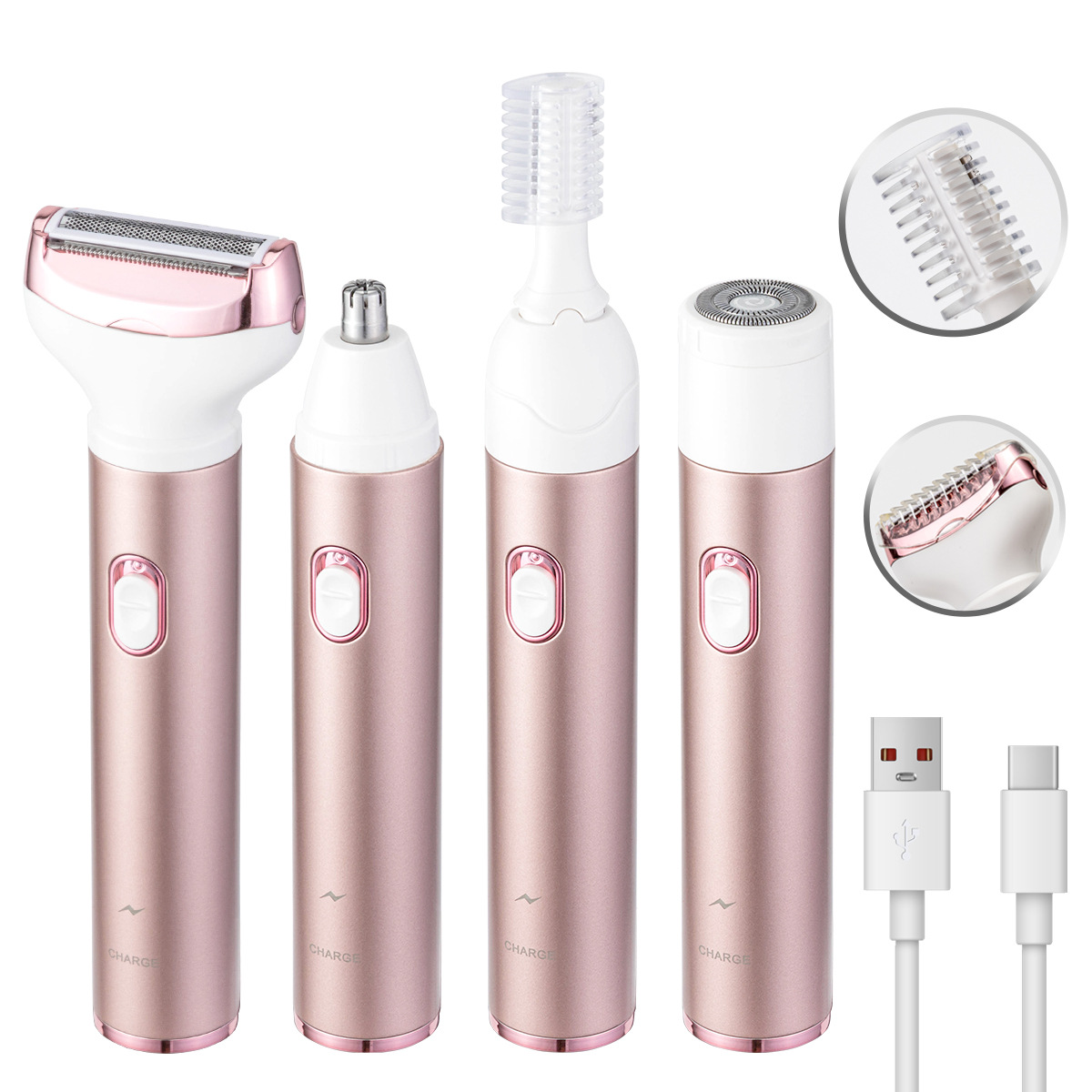 V888-ELOSUNG11819-210037-00 4-in-1 Women's Electric Hair Removal Trimmer - Multifunctional Grooming Kit for Underarms, Bikini, Nose & Eyebrows - Image 1