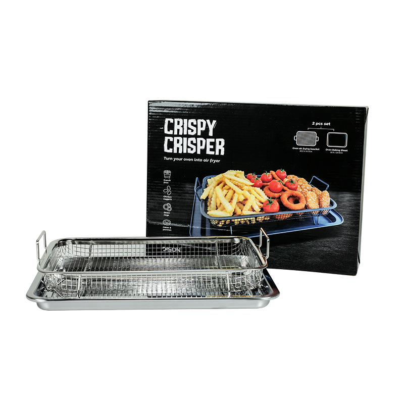 V888-ELOSUNG11879-210391-00 BBQ Square Non-Stick Stainless Steel Grill Basket - Silver Color, Small Size (30*22*5.5 cm), Ideal for Grilling Meat and Vegetables - Image 1