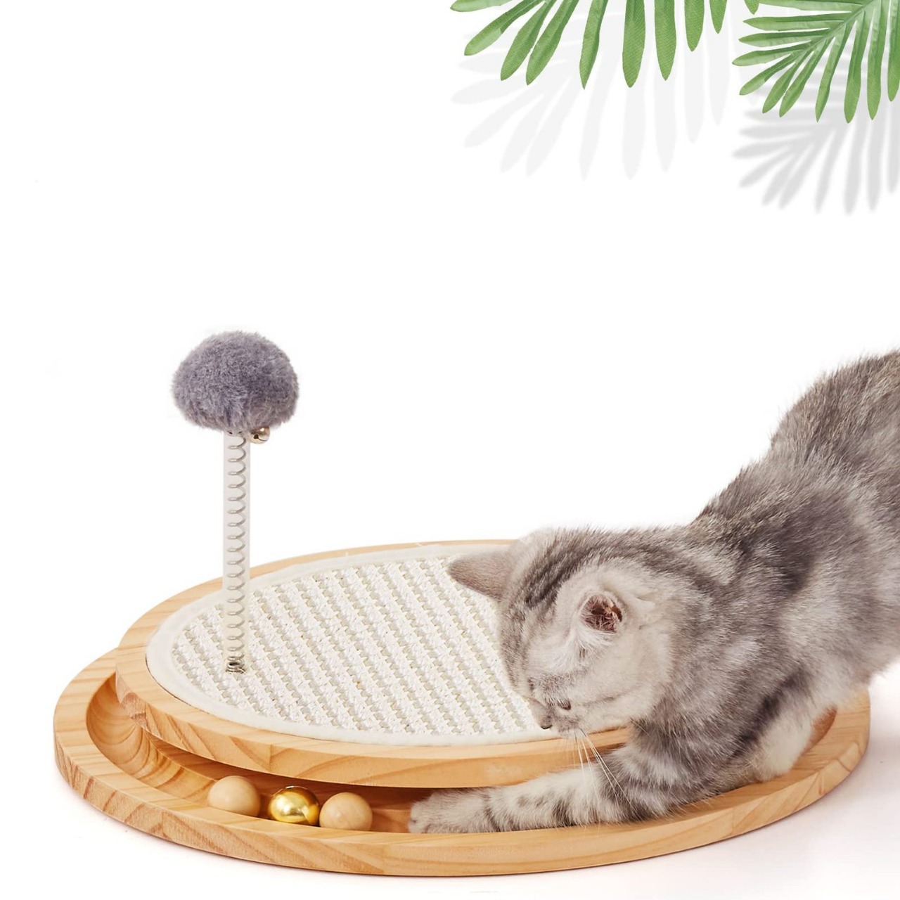 V888-ELOSUNG12051-210122-00 Wooden Interactive Cat Toy – Spinning Track & Wand Toy, Engaging Pet Toy for Cats, Fun Play and Exercise - Image 1