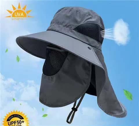 V888-ELOSUNG12058-210147-00 Dark Grey Outdoor UV Protection Hat for Men – Detachable Face & Neck Shield, Large Brim Sun Hat for Fishing, Hiking, and Outdoor Activities - Image 1