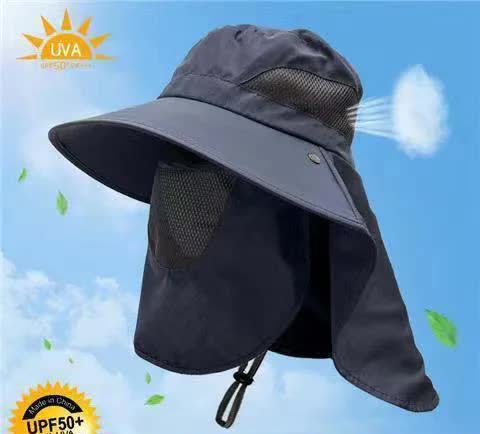 V888-ELOSUNG12060-210230-00 Navy Blue Outdoor UV Protection Hat for Men - Detachable Face & Neck Shield, Large Brim Sun Hat for Fishing, Hiking, and Outdoor Activities - Image 1